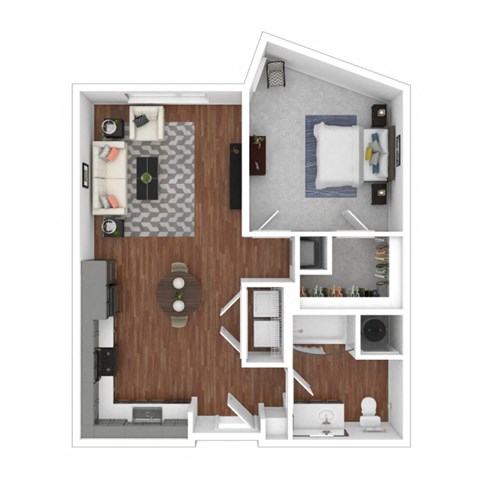 Floor plan for 1 bed, 1 bath, 694 sqft